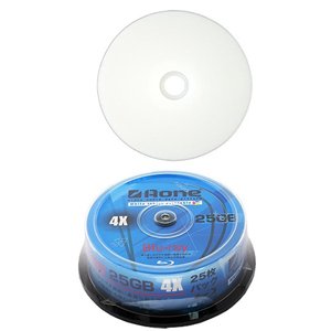 AONE 4x 25gb BD-R Blu-Ray Discs Inkjet Printable 25 Pack Spindle AONE 4x 25gb BD-R Blu-Ray Discs Inkjet Printable 25 Pack Spindle